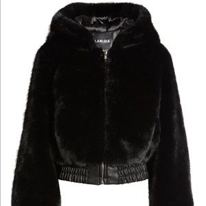 I AM GIA Black FAUX FUR Hooded Jacket Size XS